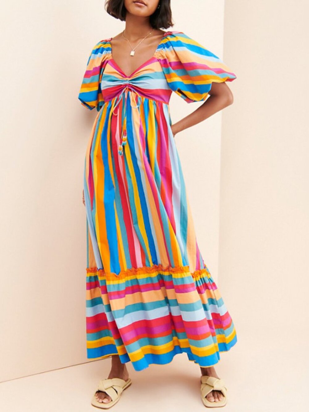 Farm Rio Colorful Striped Cotton Maxi Dress Size XS